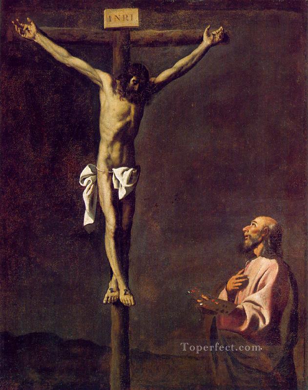 St Lukas als maler vor Christus am Kreuz Francisco Zurbaron Ölgemälde
